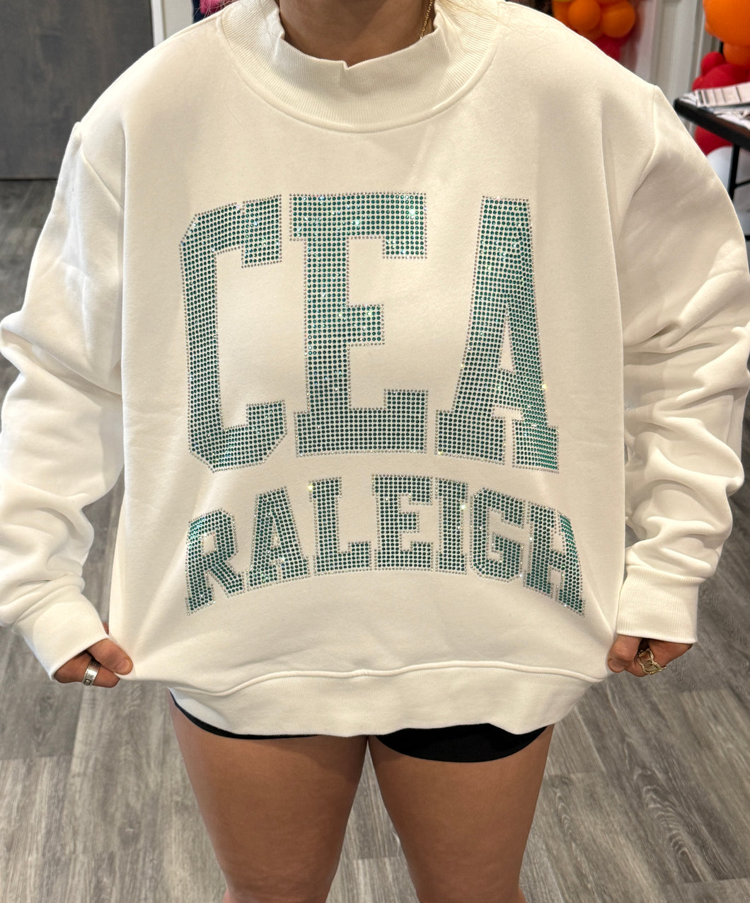 CEA RALEIGH Block Letter Bling Mock Neck Sweatshirt